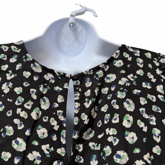 BA&SH Beth Floral Tiered Puff Sleeve Mini Dress Size M Black Dark Cottagecore - Picture 3 of 10